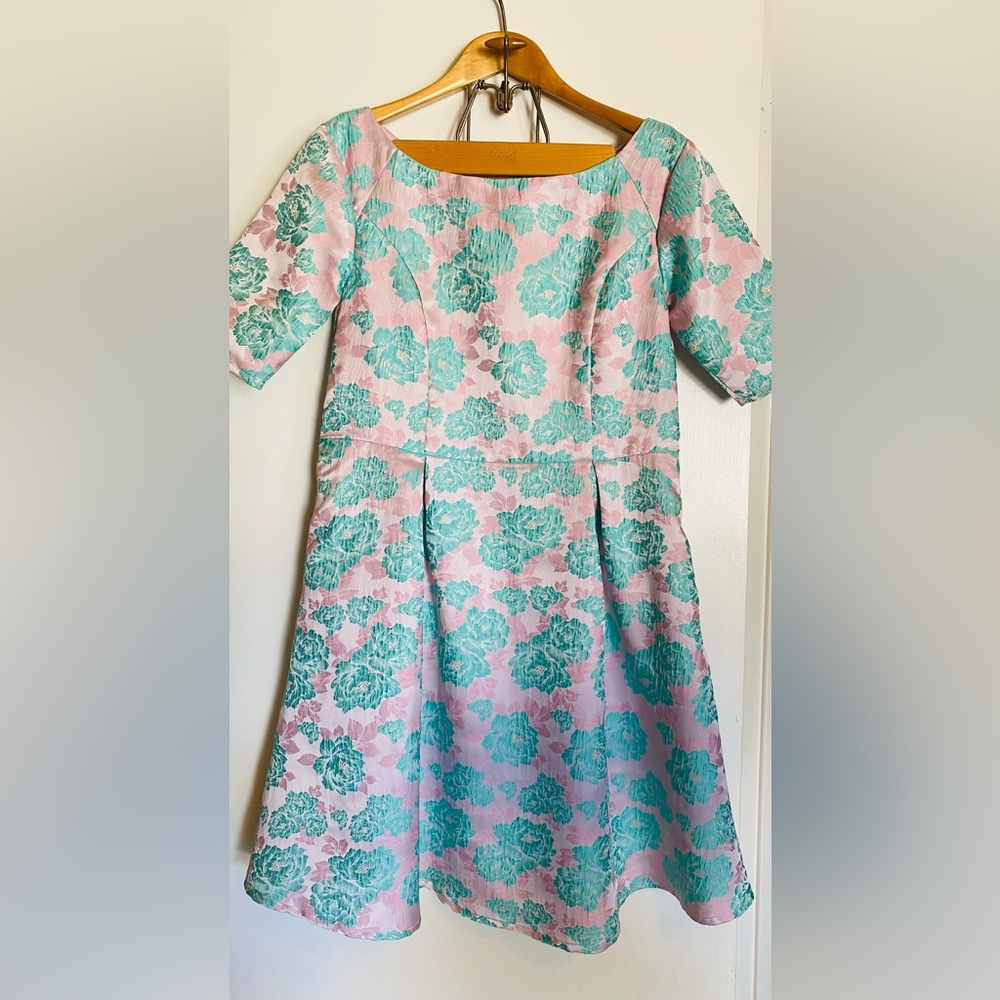 EShakti Pink & Seafoam Boatneck Dress